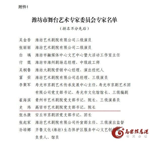 高密史炜入选“潍坊市舞台艺术专家委员会”！